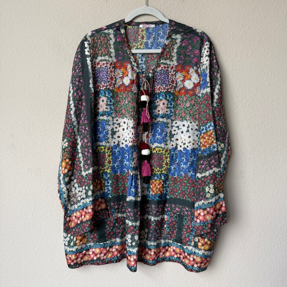 Johnny Was Daisy Patchwork Floral Silk Tunic Top Size XL - Picture 2 of 6